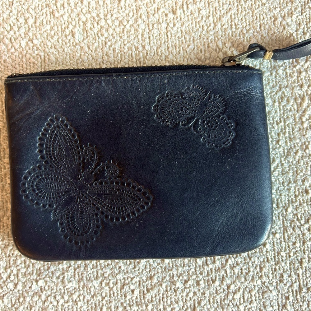 Black Leather Embossed Butterfly Coin Pouch - Picture 2 of 2